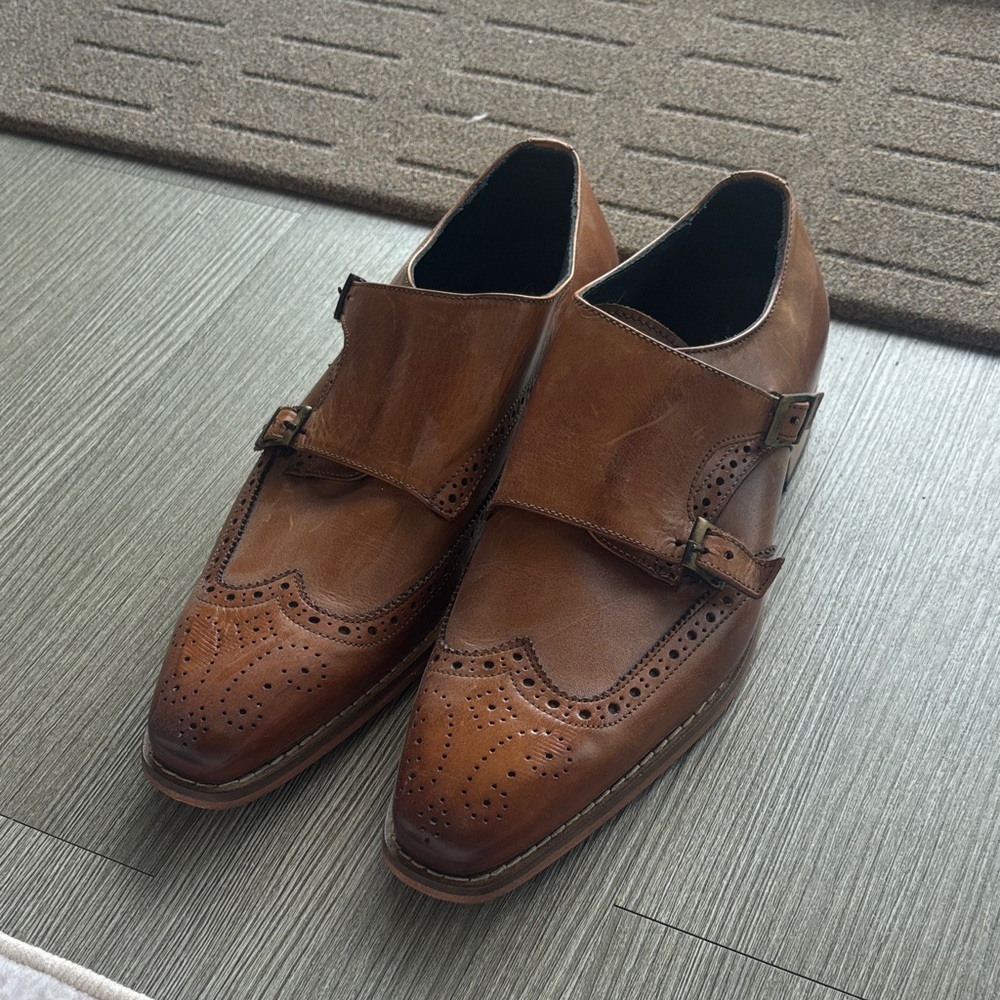 Vero Cuoio Tan Leather Double Monk Strap Shoes